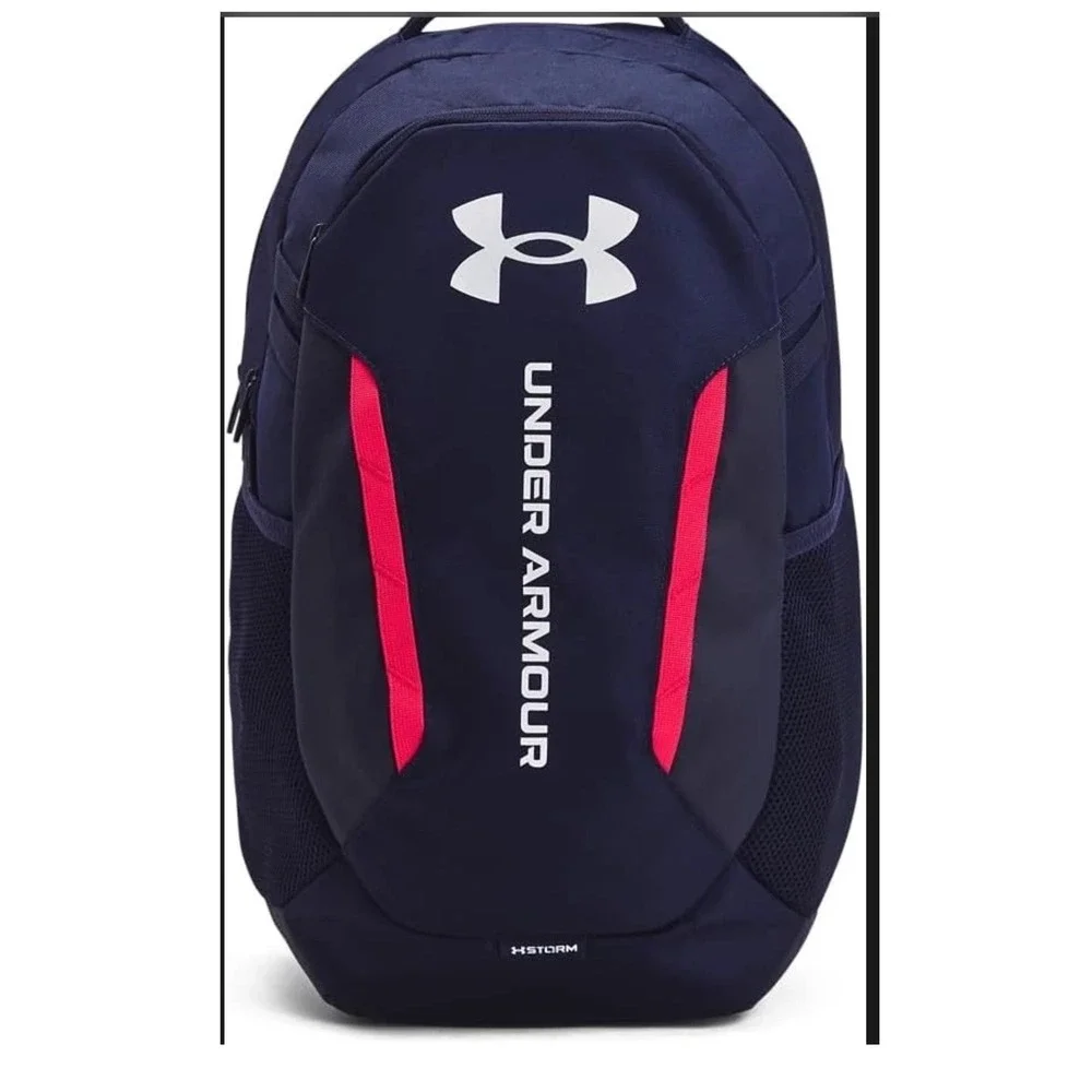 Under Armour Hustle 5.0 Backpack Navy Red‎ UA Storm Water Repellent Laptop